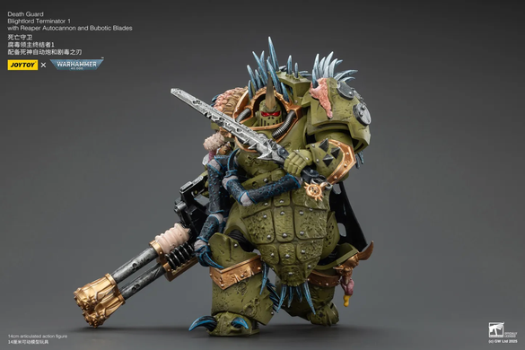 Колекційна фігура Блайтлорд Термінатор Гвардії смерті (вер. 1) Warhammer 40,000 Death Guard Blightlord Terminator (Ver. 1) with Reaper Autocannon and Bubotic Blades 1/18