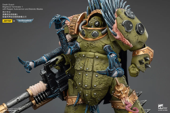 Колекційна фігура Блайтлорд Термінатор Гвардії смерті (вер. 1) Warhammer 40,000 Death Guard Blightlord Terminator (Ver. 1) with Reaper Autocannon and Bubotic Blades 1/18