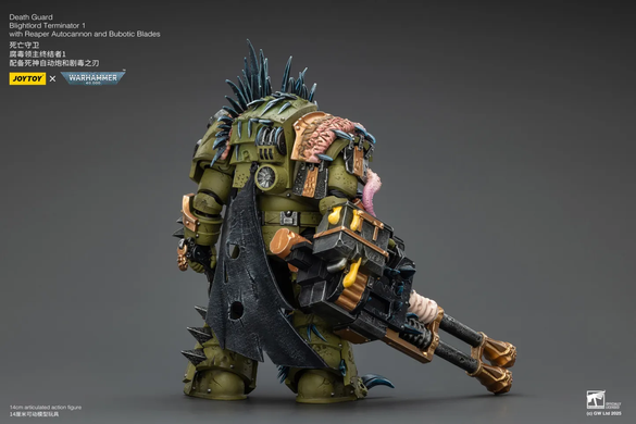 Колекційна фігура Блайтлорд Термінатор Гвардії смерті (вер. 1) Warhammer 40,000 Death Guard Blightlord Terminator (Ver. 1) with Reaper Autocannon and Bubotic Blades 1/18