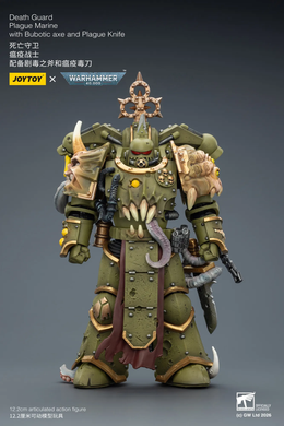 Колекційна фігура Чумний Піхотинець Гварді Смерті Warhammer 40,000 Death Guard Plague Marine Plague Marine with Bubotic axe and Plague Knife 1/18