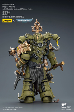 Колекційна фігура Чумний Піхотинець Гварді Смерті Warhammer 40,000 Death Guard Plague Marine Plague Marine with Bubotic axe and Plague Knife 1/18