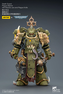 Колекційна фігура Чумний Піхотинець Гварді Смерті Warhammer 40,000 Death Guard Plague Marine Plague Marine with Bubotic axe and Plague Knife 1/18
