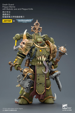 Колекційна фігура Чумний Піхотинець Гварді Смерті Warhammer 40,000 Death Guard Plague Marine Plague Marine with Bubotic axe and Plague Knife 1/18
