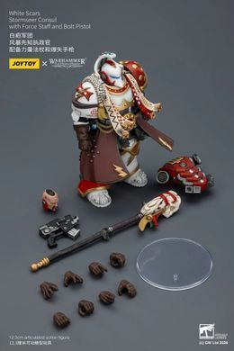 Колекційна фігура Консул-буревісник Білих Шрамів Warhammer 40,000 White Scars Stormseer Consul with Force Staff and Bolt Pistol 1/18