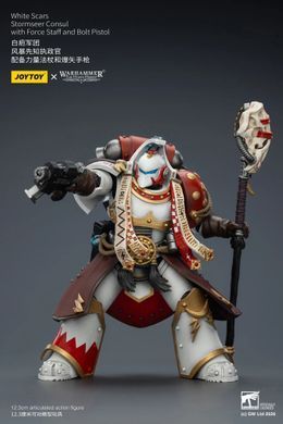 Колекційна фігура Консул-буревісник Білих Шрамів Warhammer 40,000 White Scars Stormseer Consul with Force Staff and Bolt Pistol 1/18