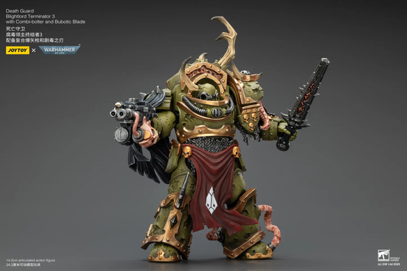 Колекційна фігура Блайтлорд Термінатор Гвардії смерті (вер. 3) Warhammer 40,000 Death Guard Blightlord Terminator (Ver. 3) with Combi-bolter and Bubotic Blade 1/18